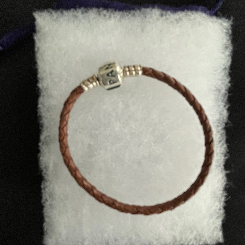 PANDORA Brown Leather Braid Bracelet 6.5”